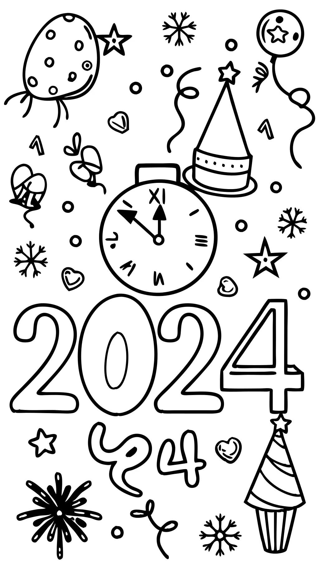 happy new year 2024 coloring page